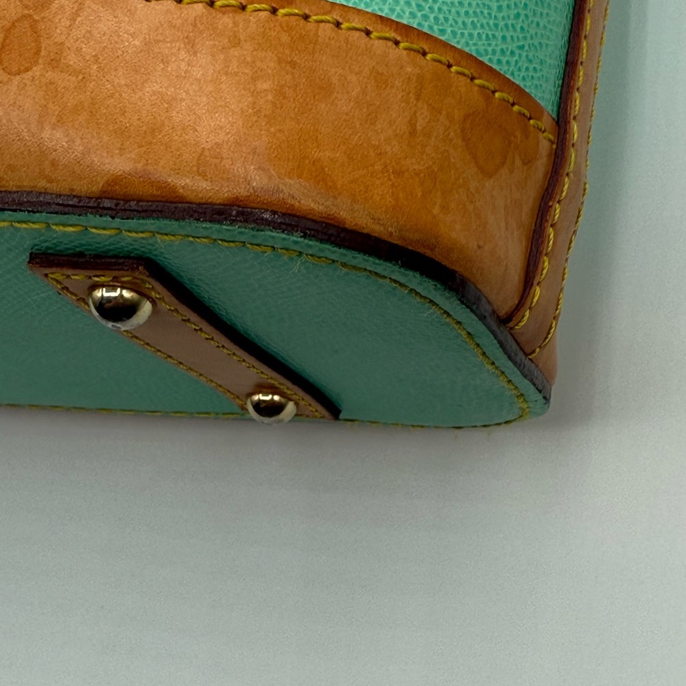 VTG Dooney & Bourke Bone Pebbled Leather Turquoise Cynthia Tote Shoulder Bag - Picture 9 of 17